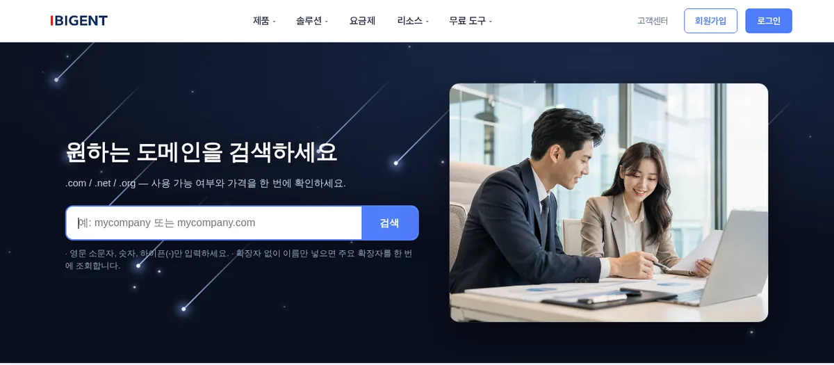 아이비전트 도메인 검색 페이지 검색창 화면